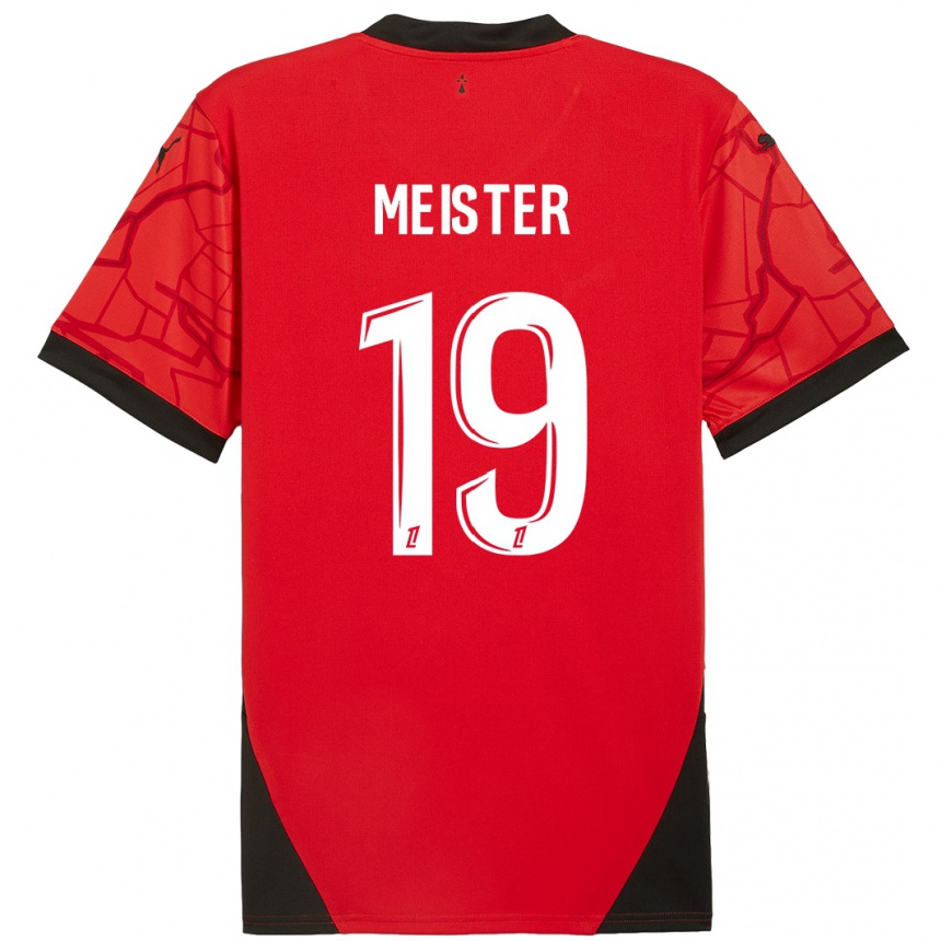 Niño Fútbol Camiseta Henrik Meister #19 Rojo Negro 1ª Equipación 2024/25 Argentina