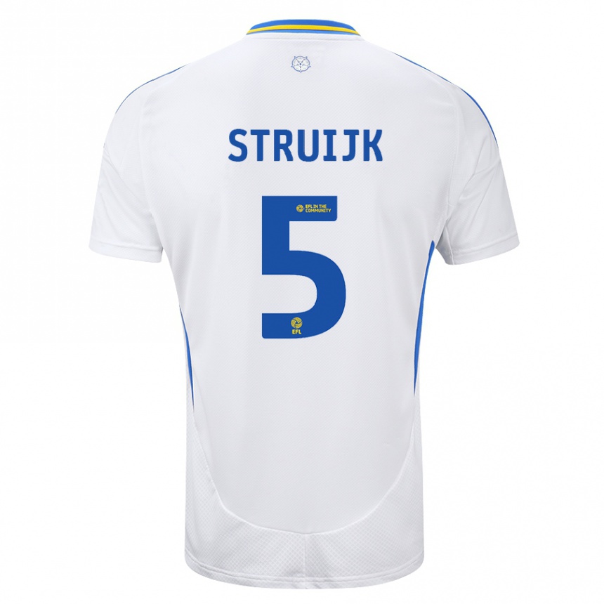 Niño Fútbol Camiseta Pascal Struijk #5 Blanco Azul 1ª Equipación 2024/25 Argentina