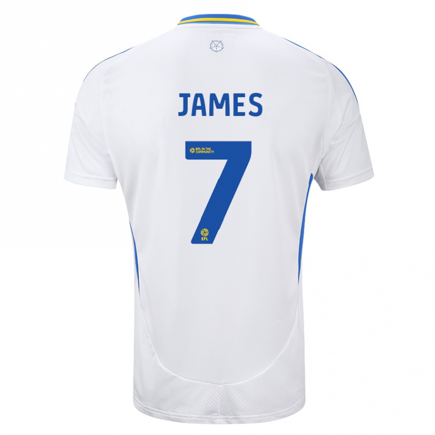 Niño Fútbol Camiseta Daniel James #7 Blanco Azul 1ª Equipación 2024/25 Argentina