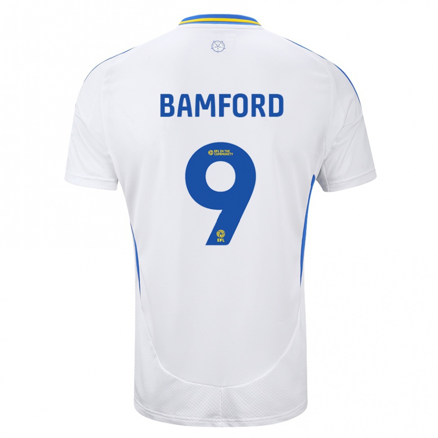 Niño Fútbol Camiseta Patrick Bamford #9 Blanco Azul 1ª Equipación 2024/25 Argentina