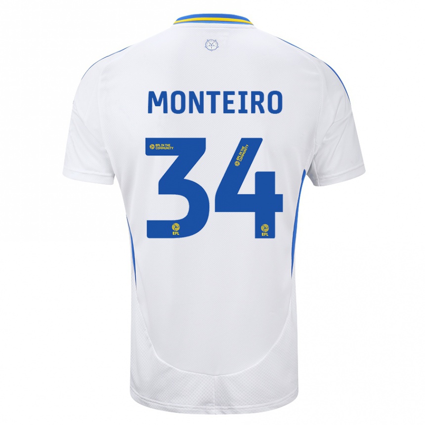 Niño Fútbol Camiseta Diogo Monteiro #34 Blanco Azul 1ª Equipación 2024/25 Argentina