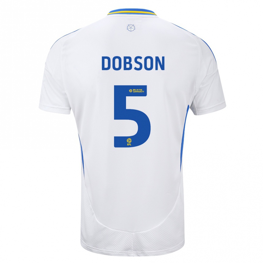 Niño Fútbol Camiseta Ellie Dobson #5 Blanco Azul 1ª Equipación 2024/25 Argentina