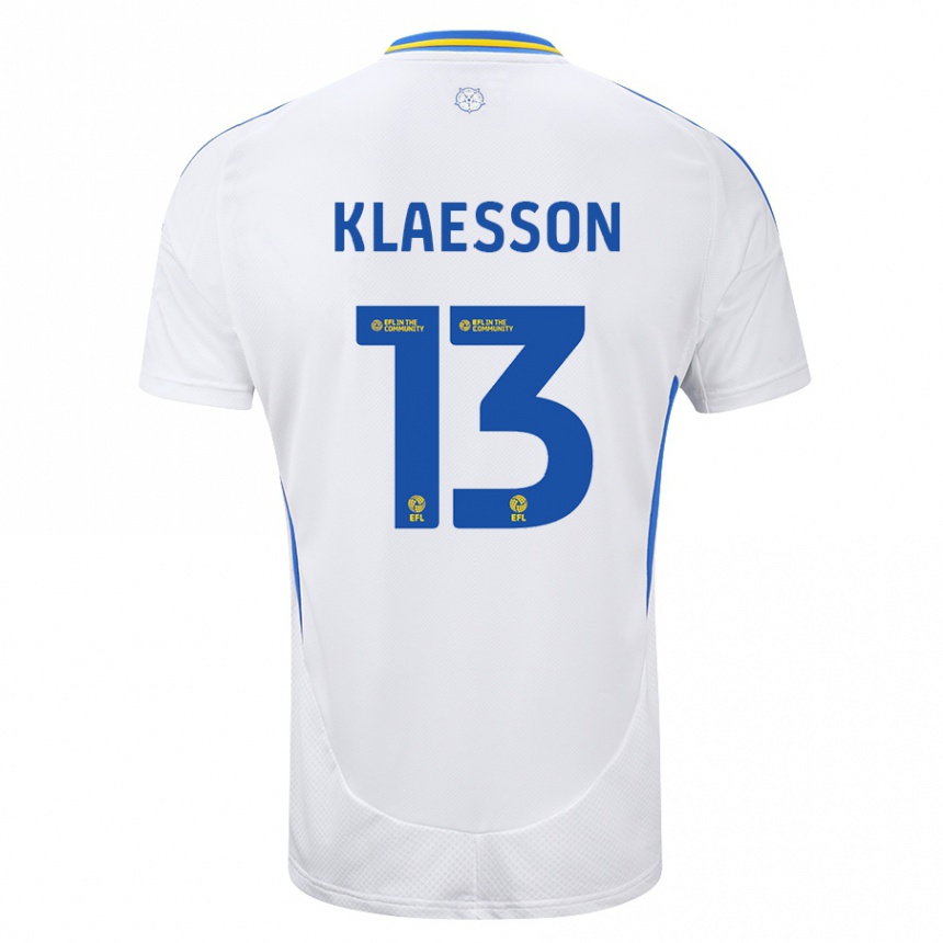 Niño Fútbol Camiseta Kristoffer Klaesson #13 Blanco Azul 1ª Equipación 2024/25 Argentina