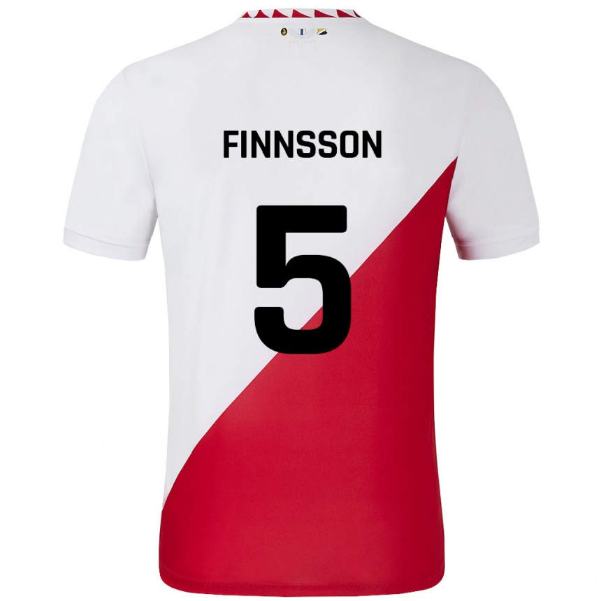 Niño Fútbol Camiseta Kolbeinn Finnsson #5 Blanco Rojo 1ª Equipación 2024/25 Argentina