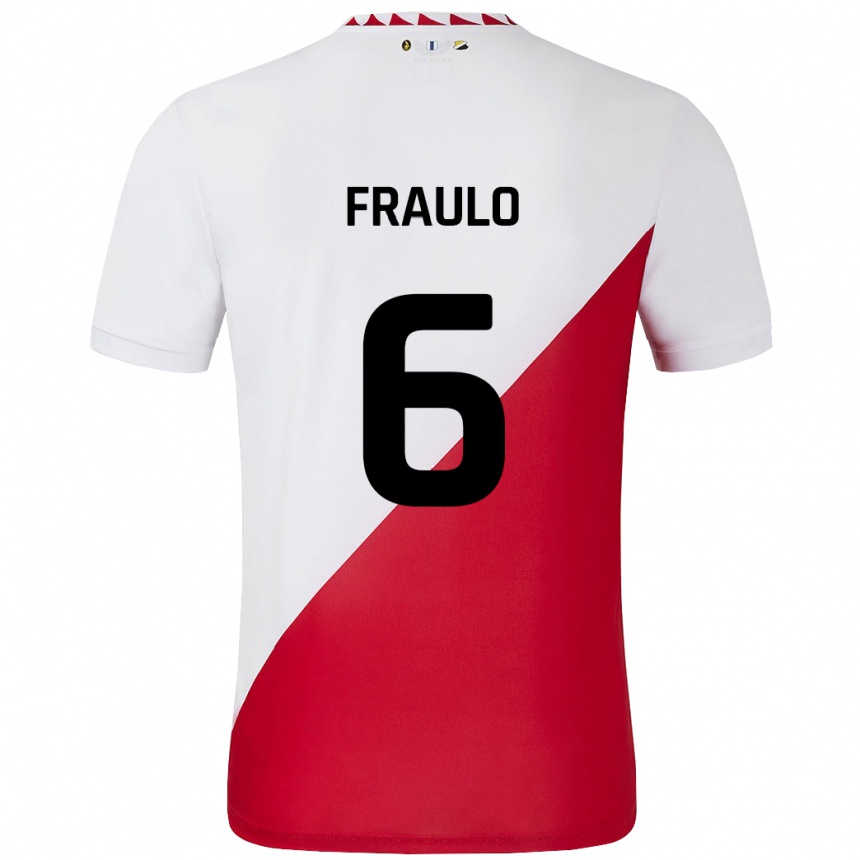 Niño Fútbol Camiseta Oscar Fraulo #6 Blanco Rojo 1ª Equipación 2024/25 Argentina