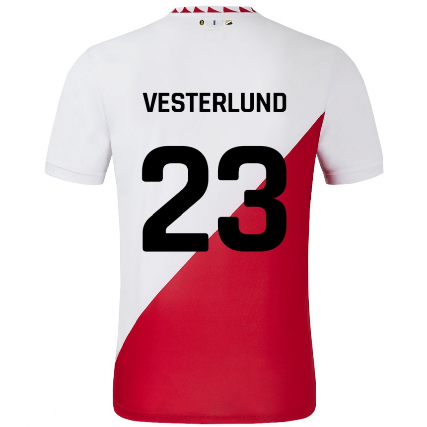 Niño Fútbol Camiseta Niklas Vesterlund #23 Blanco Rojo 1ª Equipación 2024/25 Argentina