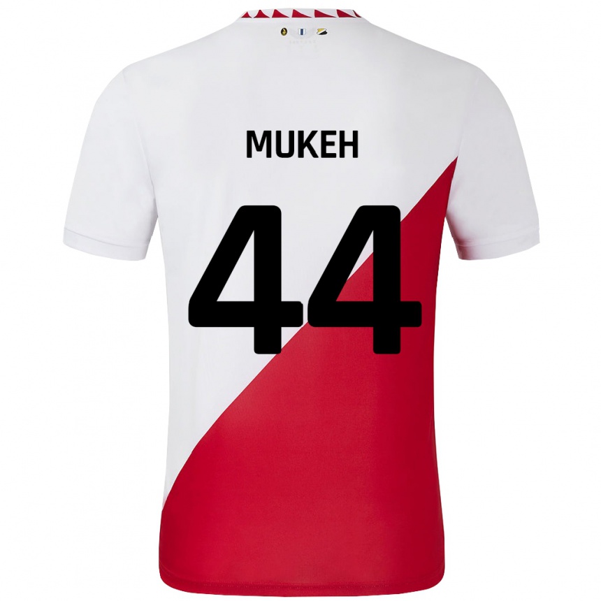 Niño Fútbol Camiseta Joshua Mukeh #44 Blanco Rojo 1ª Equipación 2024/25 Argentina