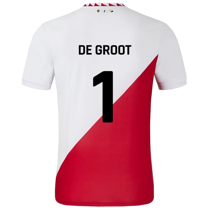 Niño Fútbol Camiseta Jasmijn De Groot #1 Blanco Rojo 1ª Equipación 2024/25 Argentina