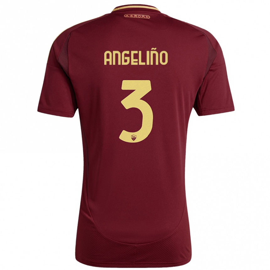 Niño Fútbol Camiseta Angeliño #3 Rojo Marrón Dorado 1ª Equipación 2024/25 Argentina