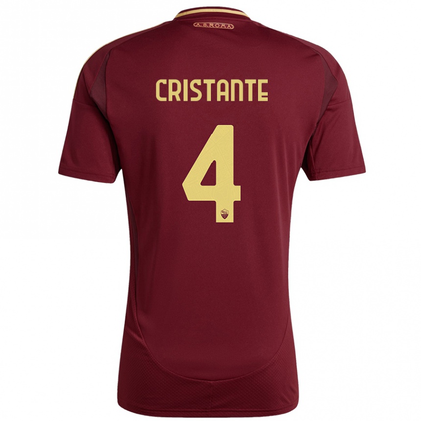 Niño Fútbol Camiseta Bryan Cristante #4 Rojo Marrón Dorado 1ª Equipación 2024/25 Argentina