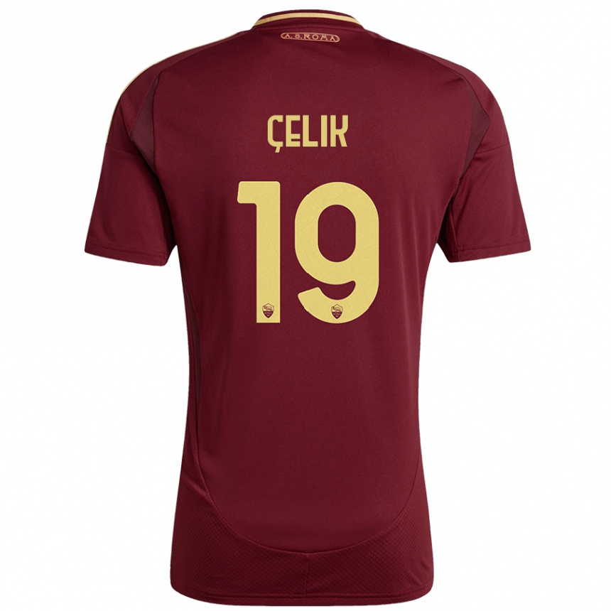 Niño Fútbol Camiseta Zeki Celik #19 Rojo Marrón Dorado 1ª Equipación 2024/25 Argentina