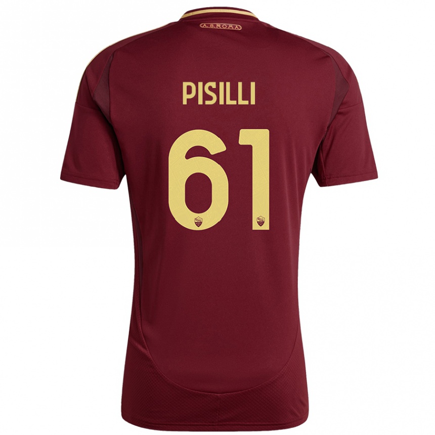 Niño Fútbol Camiseta Niccolò Pisilli #61 Rojo Marrón Dorado 1ª Equipación 2024/25 Argentina