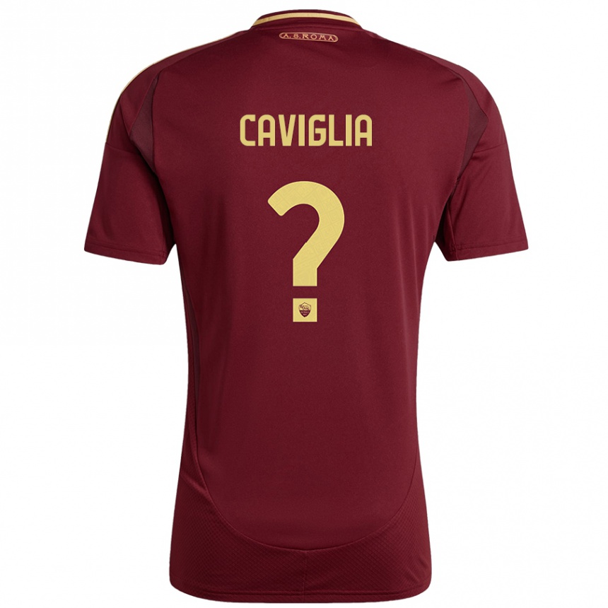 Niño Fútbol Camiseta Manuel Caviglia #0 Rojo Marrón Dorado 1ª Equipación 2024/25 Argentina