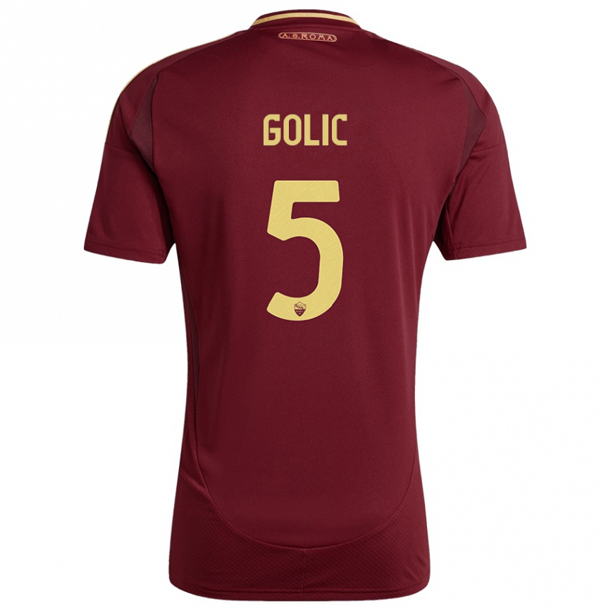 Niño Fútbol Camiseta Lovro Golic #5 Rojo Marrón Dorado 1ª Equipación 2024/25 Argentina