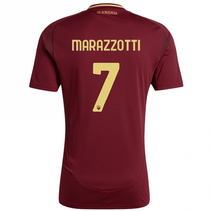 Niño Fútbol Camiseta Fabrizio Marazzotti #7 Rojo Marrón Dorado 1ª Equipación 2024/25 Argentina