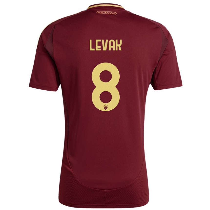 Niño Fútbol Camiseta Sergej Levak #8 Rojo Marrón Dorado 1ª Equipación 2024/25 Argentina