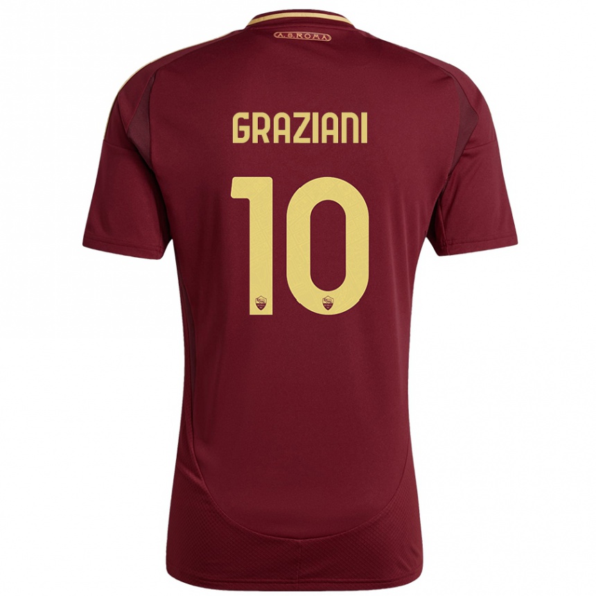 Niño Fútbol Camiseta Leonardo Graziani #10 Rojo Marrón Dorado 1ª Equipación 2024/25 Argentina