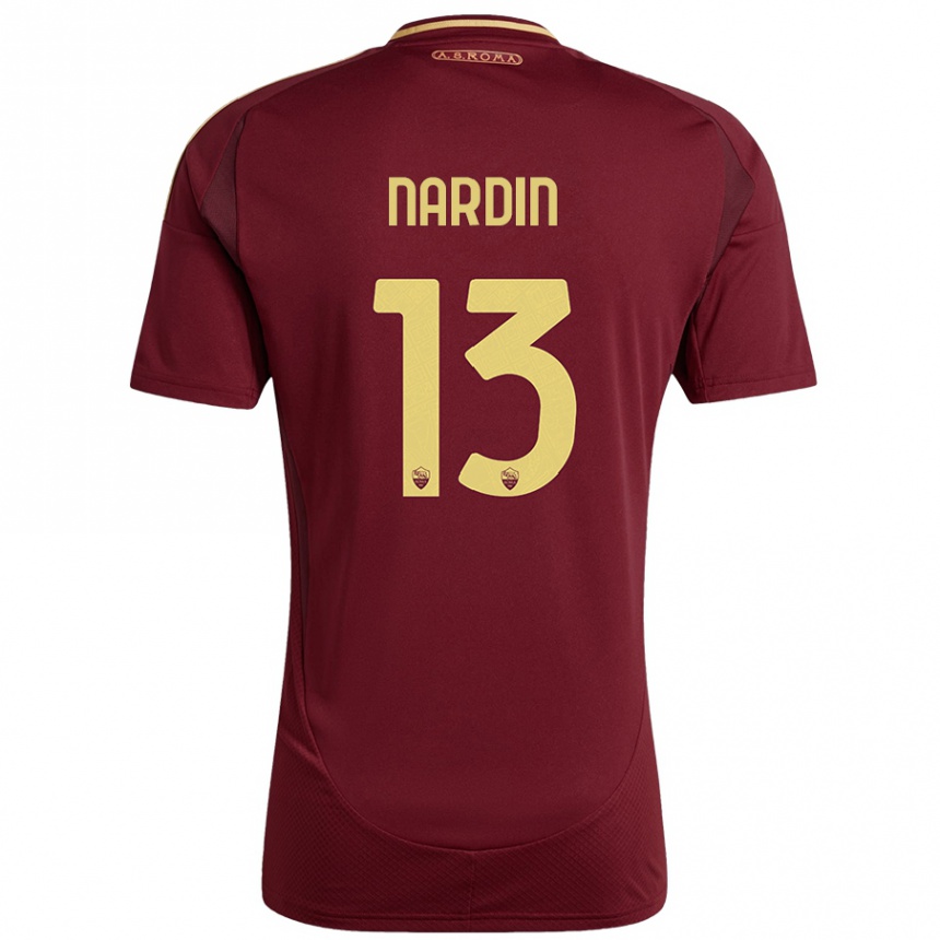 Niño Fútbol Camiseta Federico Nardin #13 Rojo Marrón Dorado 1ª Equipación 2024/25 Argentina