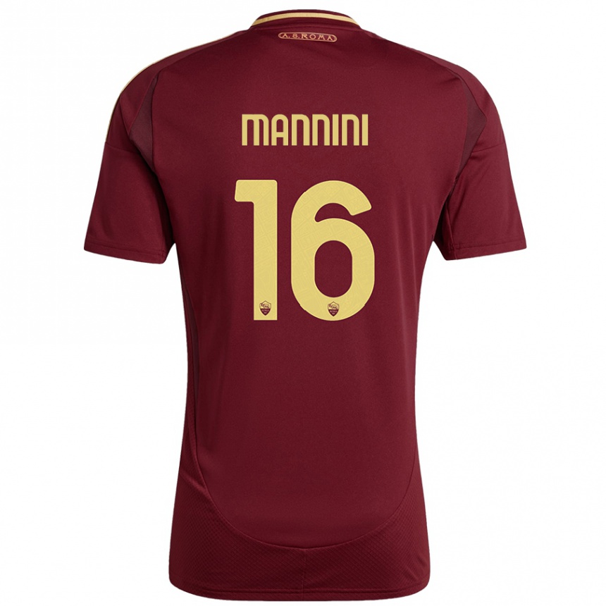 Niño Fútbol Camiseta Mattia Mannini #16 Rojo Marrón Dorado 1ª Equipación 2024/25 Argentina