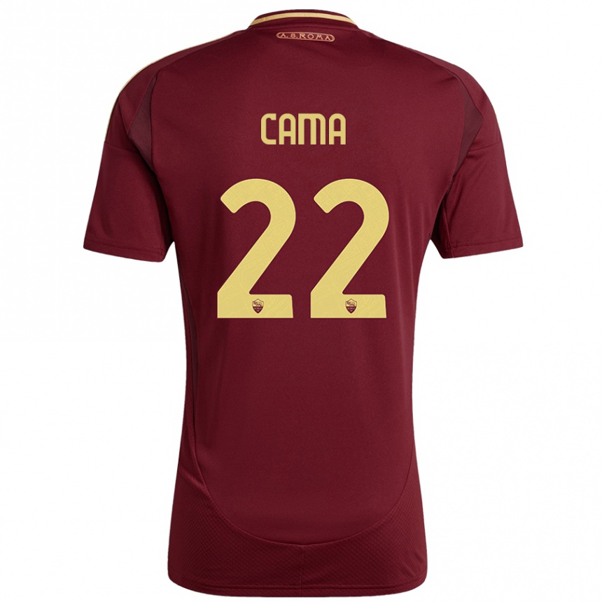 Niño Fútbol Camiseta Cristian Cama #22 Rojo Marrón Dorado 1ª Equipación 2024/25 Argentina