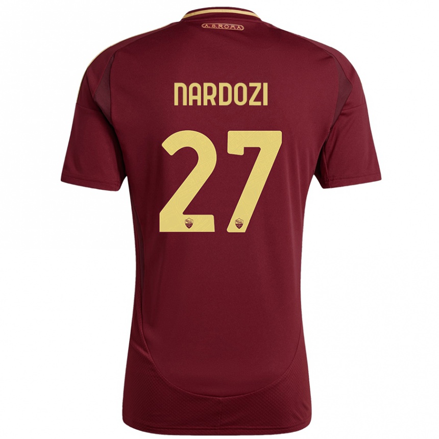 Niño Fútbol Camiseta Manuel Nardozi #27 Rojo Marrón Dorado 1ª Equipación 2024/25 Argentina