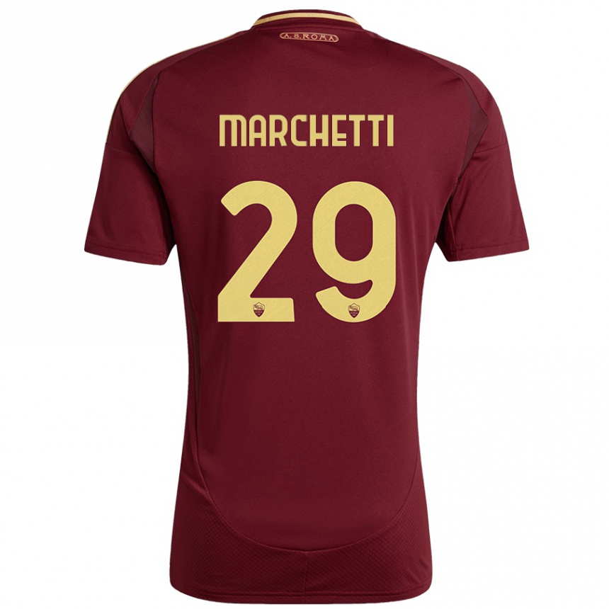 Niño Fútbol Camiseta Tommaso Marchetti #29 Rojo Marrón Dorado 1ª Equipación 2024/25 Argentina