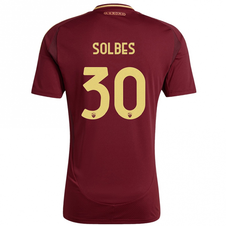 Niño Fútbol Camiseta Ricardo Solbes #30 Rojo Marrón Dorado 1ª Equipación 2024/25 Argentina