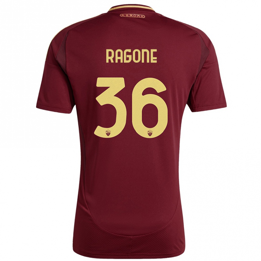 Niño Fútbol Camiseta Diego Ragone #36 Rojo Marrón Dorado 1ª Equipación 2024/25 Argentina