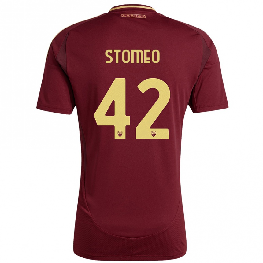 Niño Fútbol Camiseta Giorgio Stomeo #42 Rojo Marrón Dorado 1ª Equipación 2024/25 Argentina