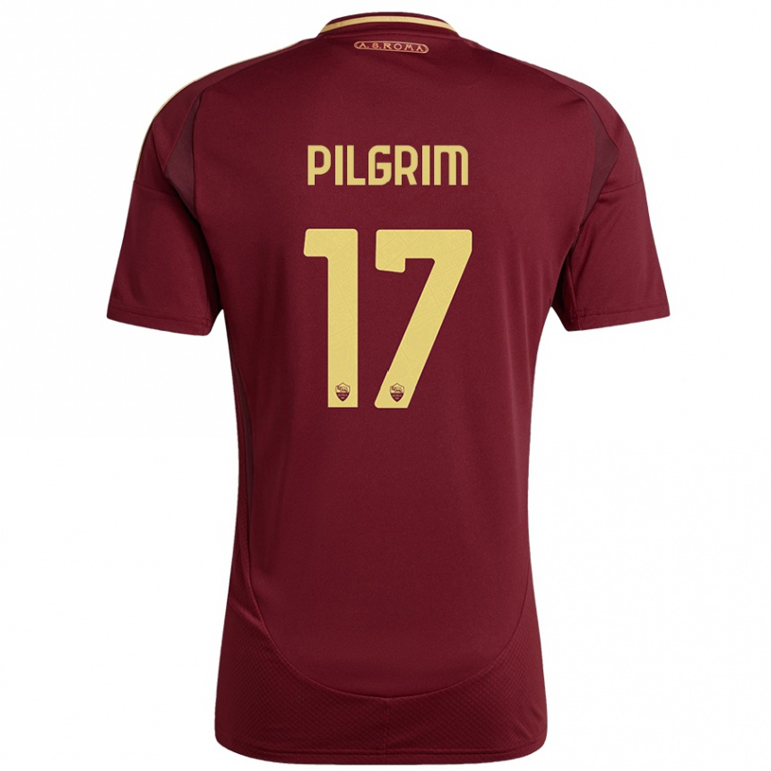 Niño Fútbol Camiseta Alayah Pilgrim #17 Rojo Marrón Dorado 1ª Equipación 2024/25 Argentina