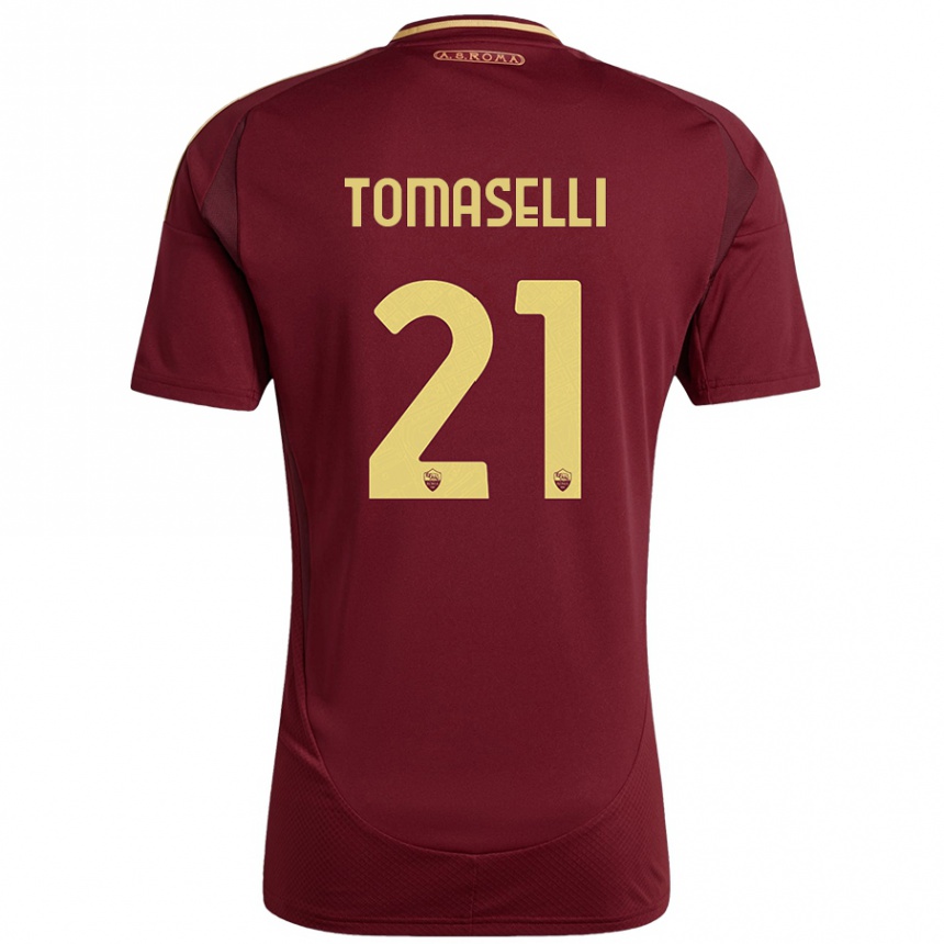 Niño Fútbol Camiseta Martina Tomaselli #21 Rojo Marrón Dorado 1ª Equipación 2024/25 Argentina