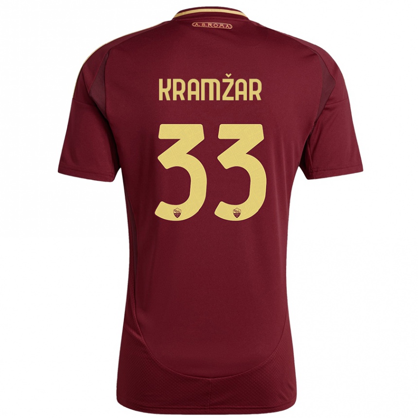 Niño Fútbol Camiseta Zara Kramžar #33 Rojo Marrón Dorado 1ª Equipación 2024/25 Argentina