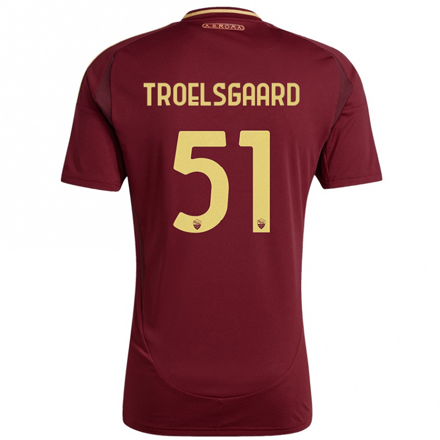 Niño Fútbol Camiseta Sanne Troelsgaard #51 Rojo Marrón Dorado 1ª Equipación 2024/25 Argentina