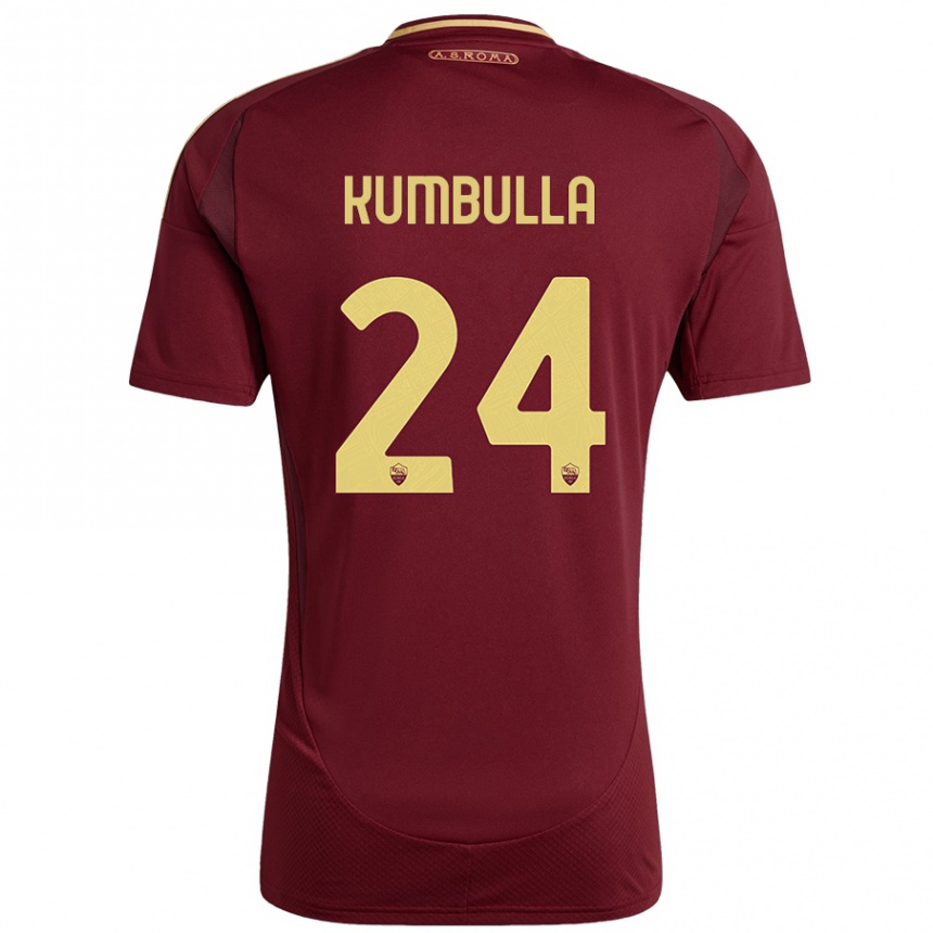 Niño Fútbol Camiseta Marash Kumbulla #24 Rojo Marrón Dorado 1ª Equipación 2024/25 Argentina