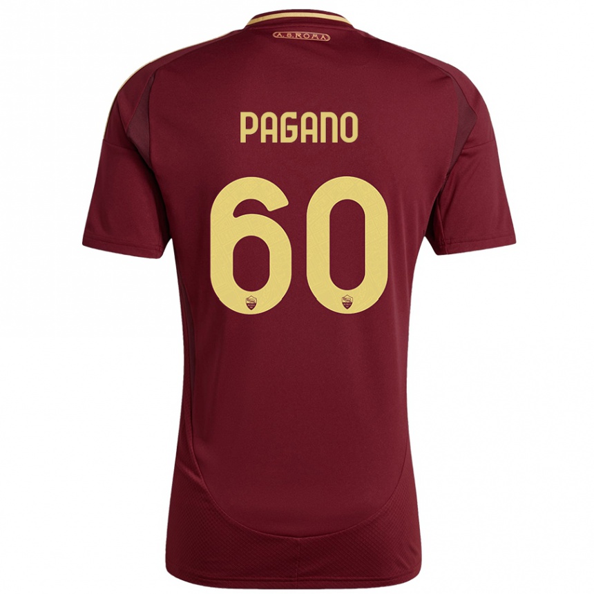 Niño Fútbol Camiseta Riccardo Pagano #60 Rojo Marrón Dorado 1ª Equipación 2024/25 Argentina