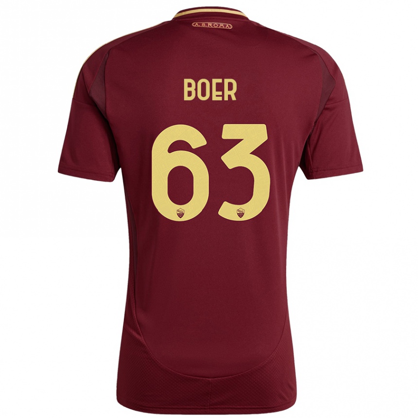 Niño Fútbol Camiseta Pietro Boer #63 Rojo Marrón Dorado 1ª Equipación 2024/25 Argentina