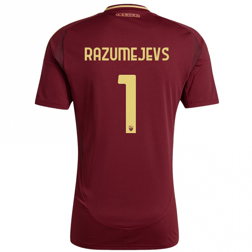 Niño Fútbol Camiseta Vladislavs Razumejevs #1 Rojo Marrón Dorado 1ª Equipación 2024/25 Argentina