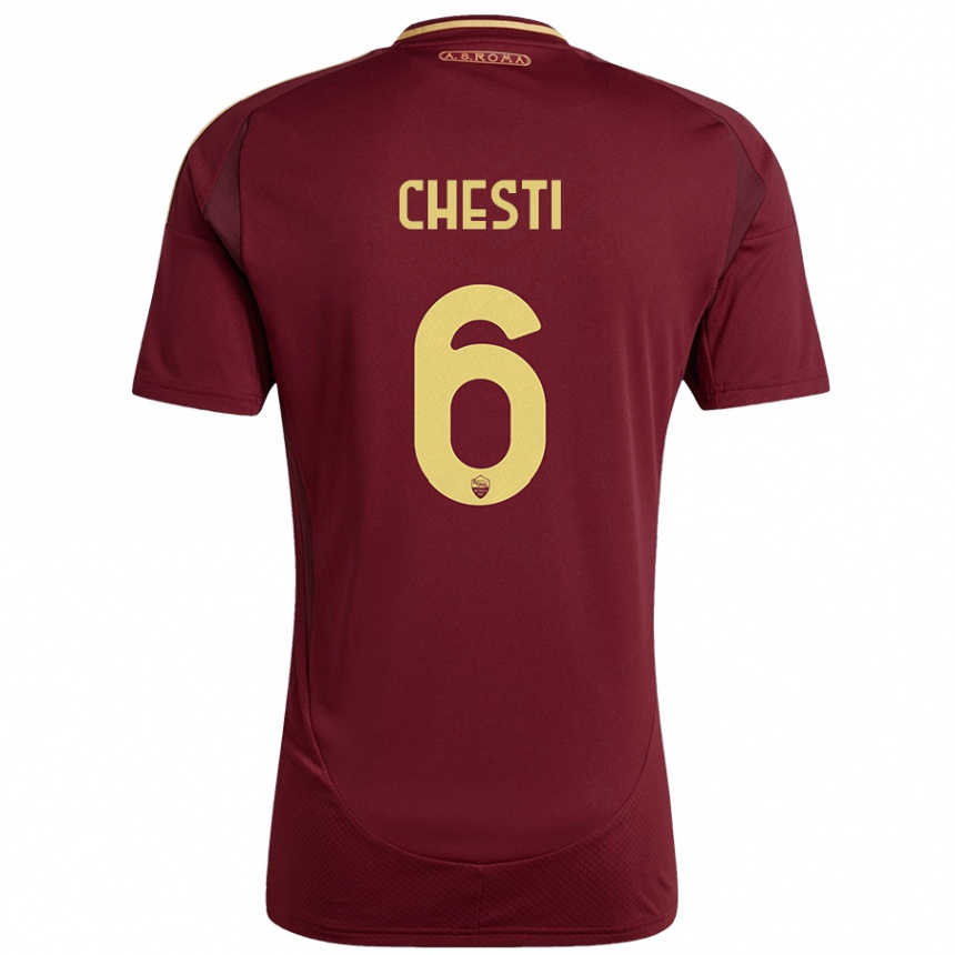 Niño Fútbol Camiseta Francesco Chesti #6 Rojo Marrón Dorado 1ª Equipación 2024/25 Argentina