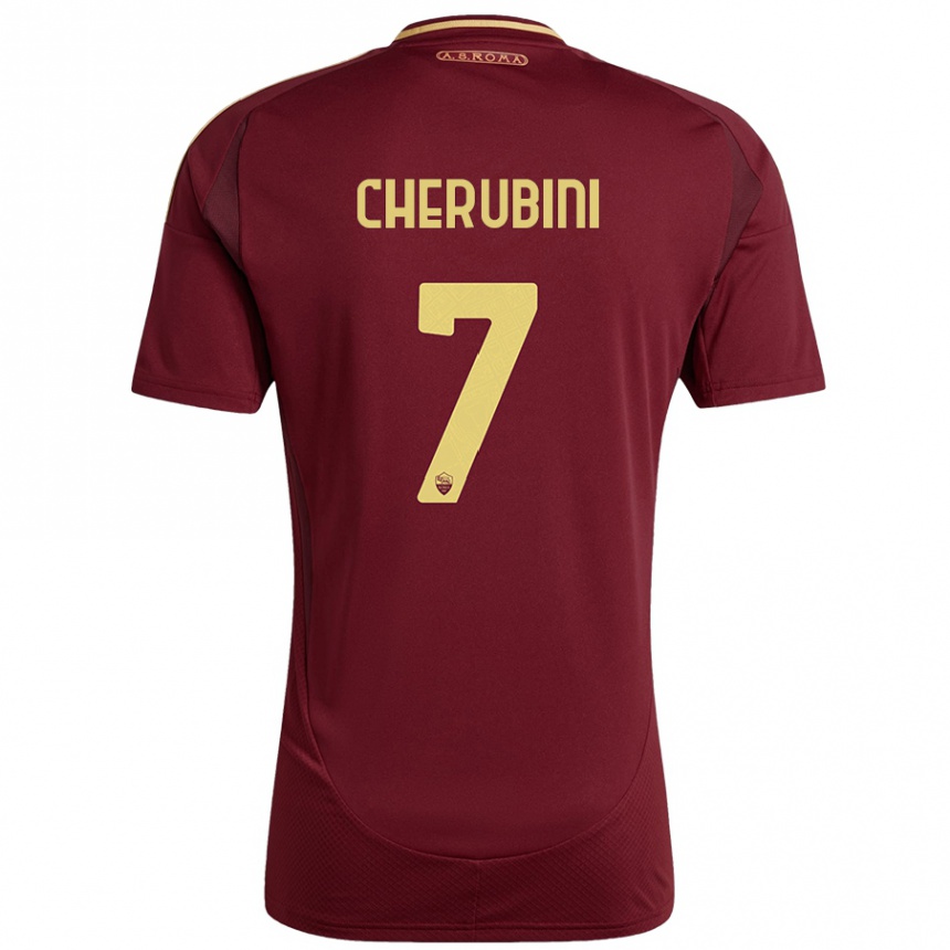 Niño Fútbol Camiseta Luigi Cherubini #7 Rojo Marrón Dorado 1ª Equipación 2024/25 Argentina