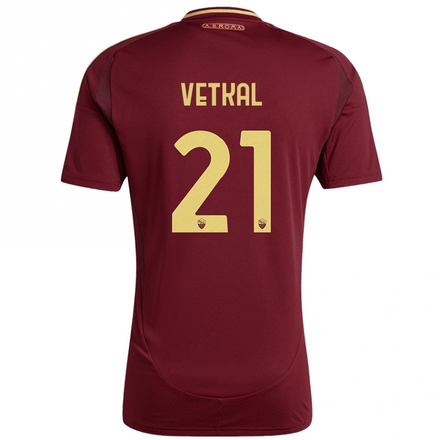 Niño Fútbol Camiseta Martin Vetkal #21 Rojo Marrón Dorado 1ª Equipación 2024/25 Argentina