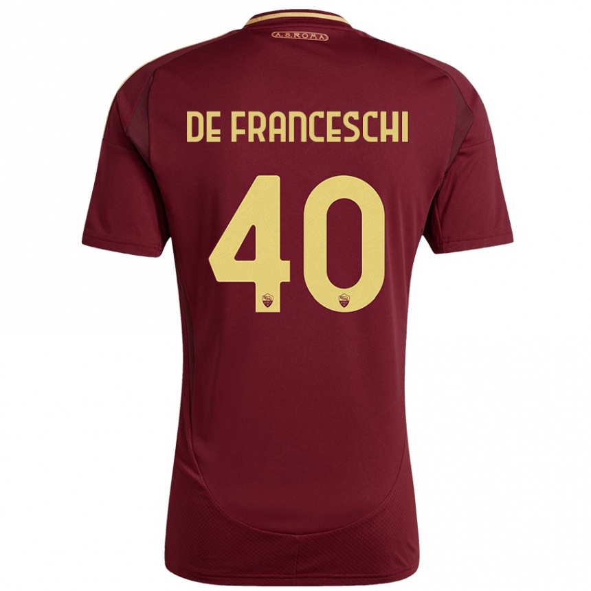 Niño Fútbol Camiseta Leonardo De Franceschi #40 Rojo Marrón Dorado 1ª Equipación 2024/25 Argentina