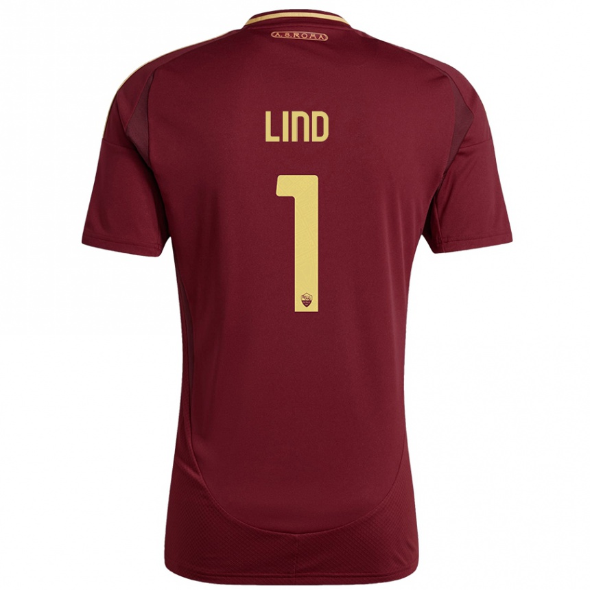 Niño Fútbol Camiseta Emma Lind #1 Rojo Marrón Dorado 1ª Equipación 2024/25 Argentina