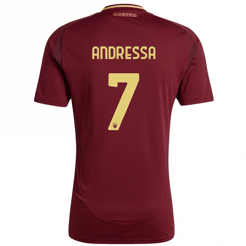 Niño Fútbol Camiseta Andressa #7 Rojo Marrón Dorado 1ª Equipación 2024/25 Argentina