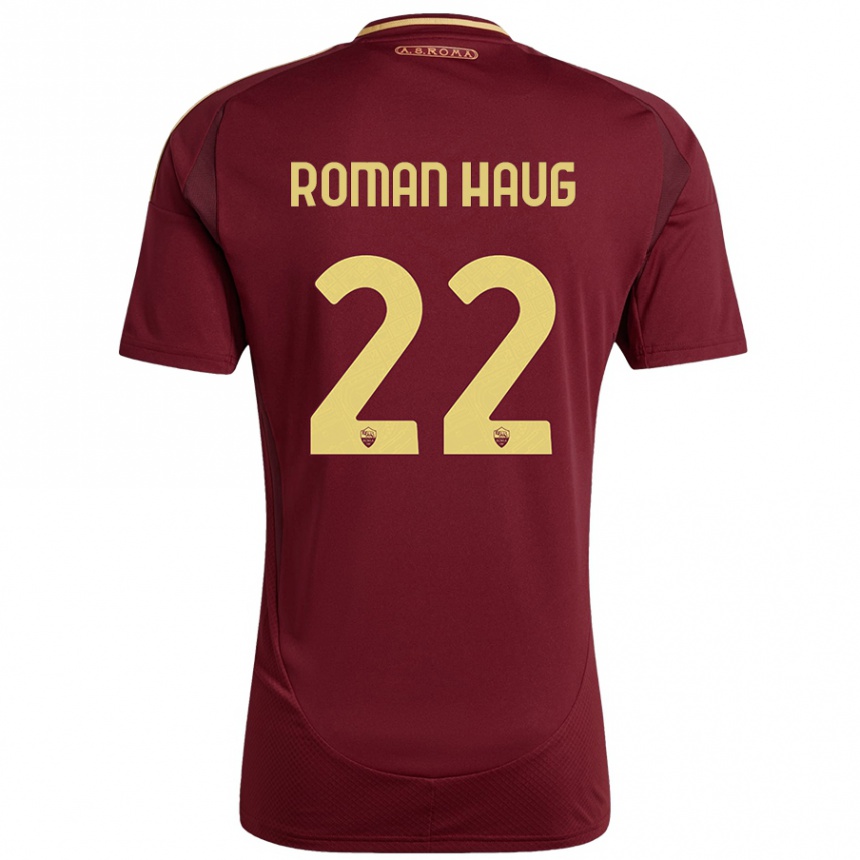 Niño Fútbol Camiseta Sophie Roman Haug #22 Rojo Marrón Dorado 1ª Equipación 2024/25 Argentina