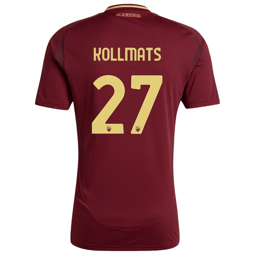 Niño Fútbol Camiseta Beata Kollmats #27 Rojo Marrón Dorado 1ª Equipación 2024/25 Argentina