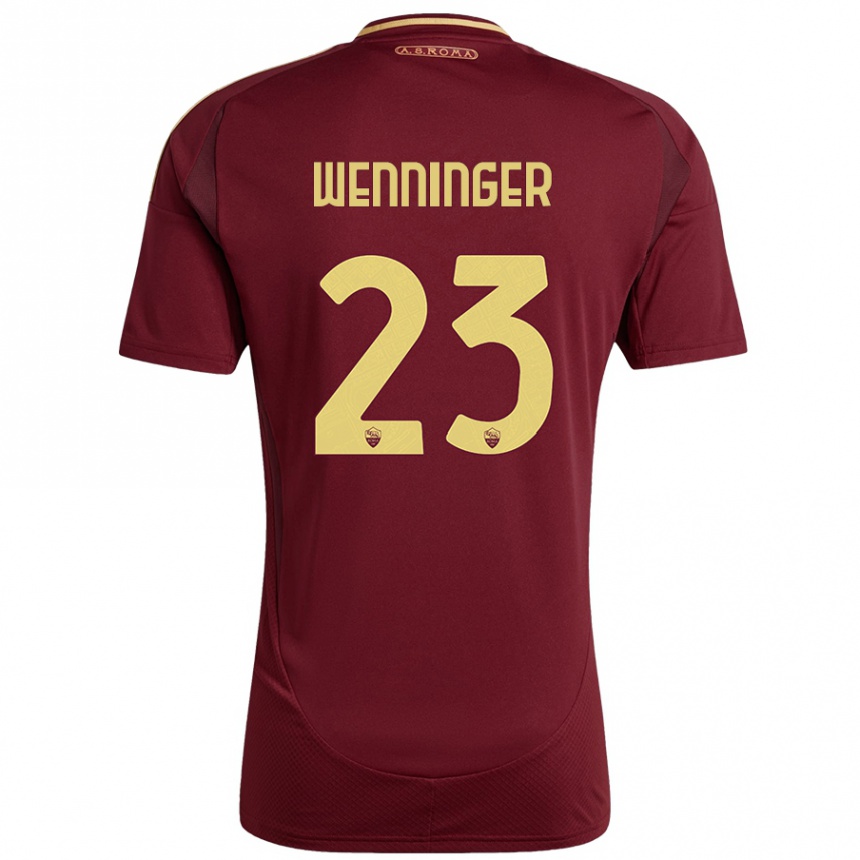 Niño Fútbol Camiseta Carina Wenninger #23 Rojo Marrón Dorado 1ª Equipación 2024/25 Argentina