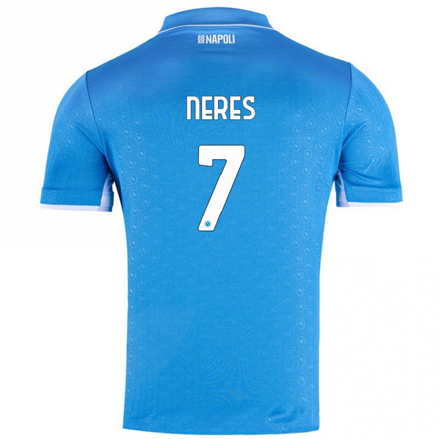 Niño Fútbol Camiseta David Neres #7 Azul Cielo 1ª Equipación 2024/25 Argentina