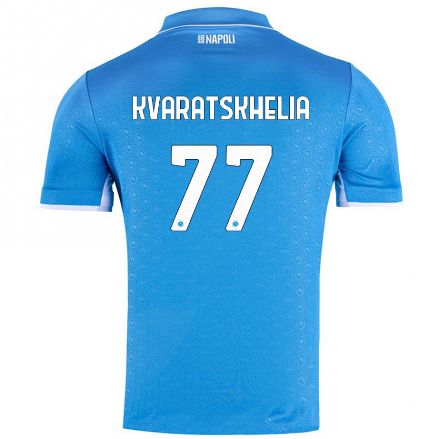 Niño Fútbol Camiseta Khvicha Kvaratskhelia #77 Azul Cielo 1ª Equipación 2024/25 Argentina