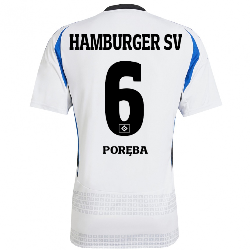 Niño Fútbol Camiseta Lukasz Poreba #6 Blanco Azul 1ª Equipación 2024/25 Argentina