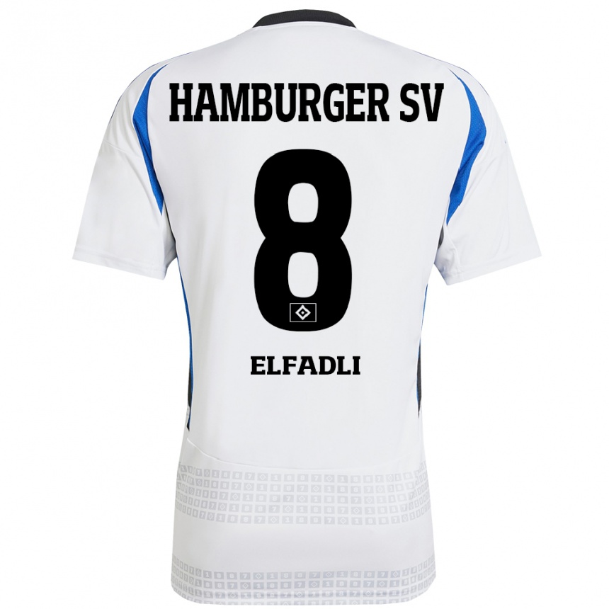 Niño Fútbol Camiseta Daniel Elfadli #8 Blanco Azul 1ª Equipación 2024/25 Argentina